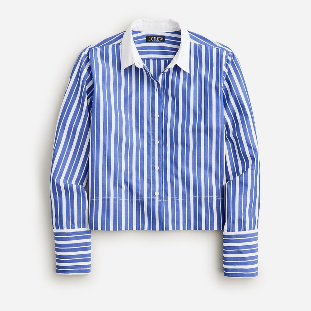 J. Crew Blue and White Vertical Stripe Shirt with White Collar